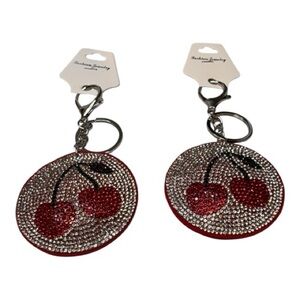 🛑SOLD🛑Set of 2 Rhinestone Cherry Keychain - Red & Silver